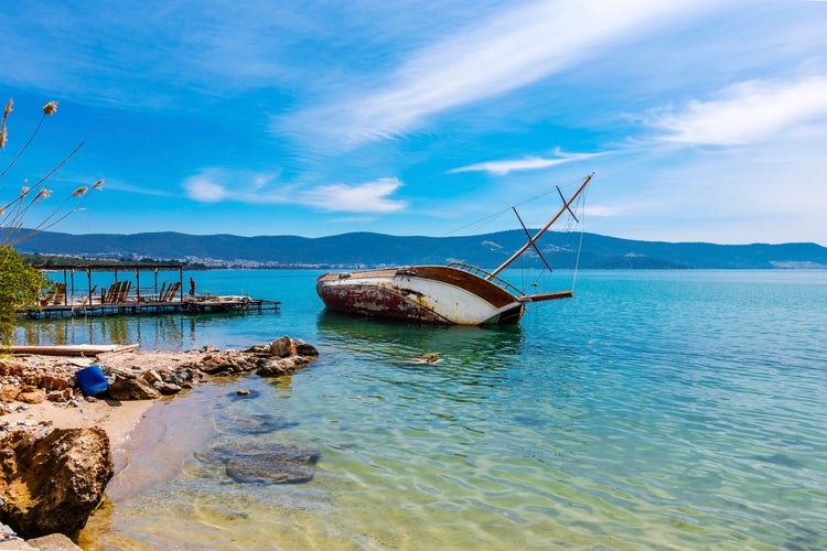 Photo of Sunked yacht on Akbuk Beach in Didim.