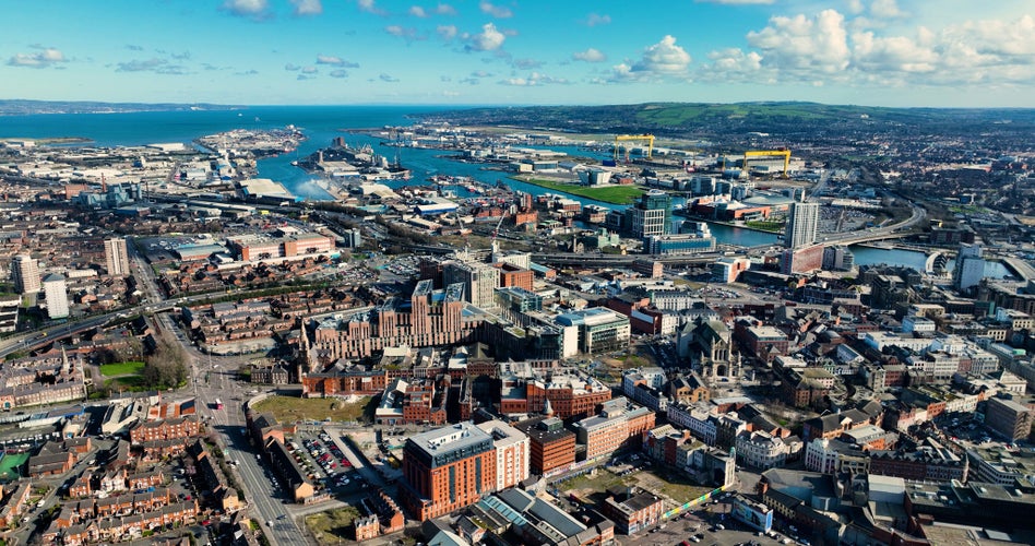 Aerial photo of Belfast City Skyline Cityscape Northern Ireland