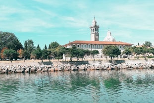 Photo of Pier and sea in town of Grado sunrise view, Italy.