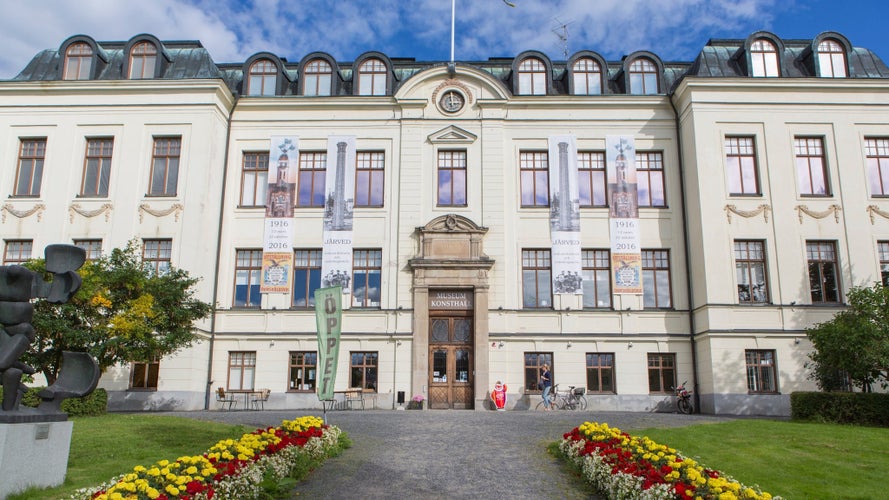 Sweden,Ornskoldsvik showing heritage elements and flowers.