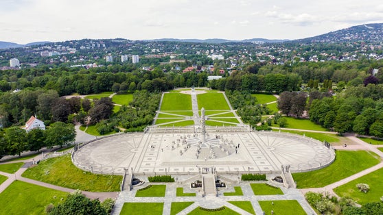 Photo of aerial view of sculptures in Frogner Park in Oslo ,Norway.