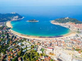 Photo of Santander city beach aerial panoramic view.