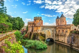 Photo of Metz city view of Petit Saulcy an Temple Neuf and Moselle River in Summer, France.