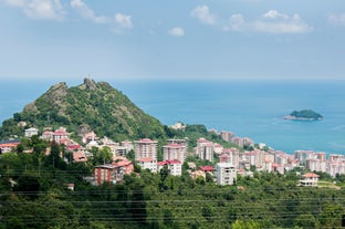 Photo of aerial view to the Uzungol lake famous tourist destination in summer in city of Trabzon ,Turkey.