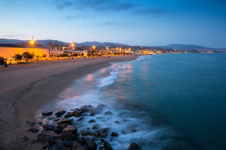 beach of Badalona in evening time. Catalonia, Spain.