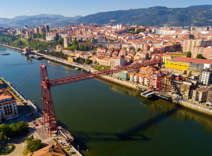 Photo of Aerial view of Bizkaia suspension Bridge in Portugalete, Spain.