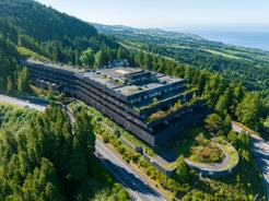 Aerial drone view of Camara de Lobos village, Madeira.