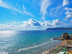 Photo of beautiful street and traditional buildings of Savona, Liguria, Italy.