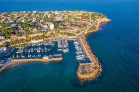 photo of aerial panoramic drone point of view Cabo Roig coastline with blue Mediterranean Seascape view, residential buildings near sandy beach at sunny summer day. Province of Alicante, Costa Blanca. Spain.