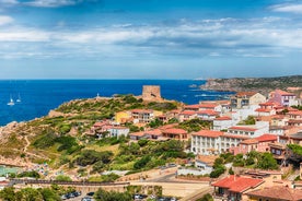 Photo of scenic aerial view over the town of Santa Teresa Gallura, located on the northern tip of Sardinia, on the Strait of Bonifacio, Italy.