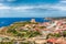 Photo of scenic aerial view over the town of Santa Teresa Gallura, located on the northern tip of Sardinia, on the Strait of Bonifacio, Italy.