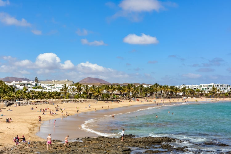 View of Costa Teguise, a touristic resort on Lanzarote island, Spain