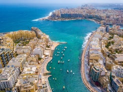 Photo of beautiful aerial view of the Spinola Bay, St. Julians and Sliema town on Malta.