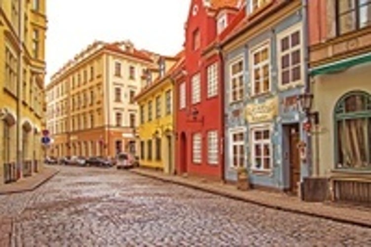 Photo of beautiful street view of old Riga, Latvia. 