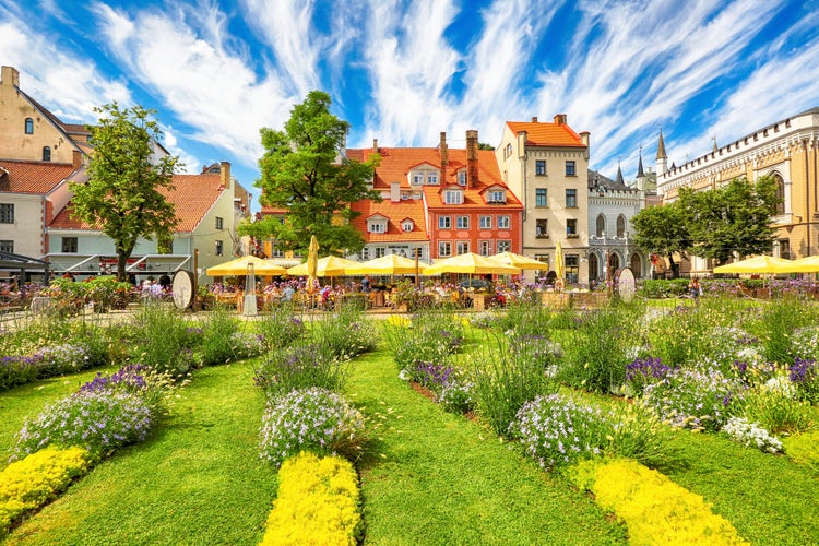 Photo of Livu square in the latvian capital Riga in  a sunny summer day.