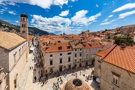 Photo of panoramic aerial view of the old town of Dubrovnik, Croatia seen from Bosanka viewpoint on the shores of the Adriatic Sea in the Mediterranean Sea.