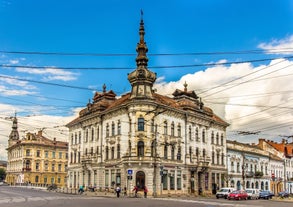 Photo of the Small Square piata mica, the second fortified square in the medieval Upper town of Sibiu city, Romania.