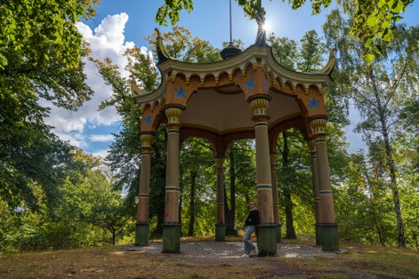 The Chinese Pavilion building on hill in Hagaparken park in Solna, northern Stockholm, Sweden.