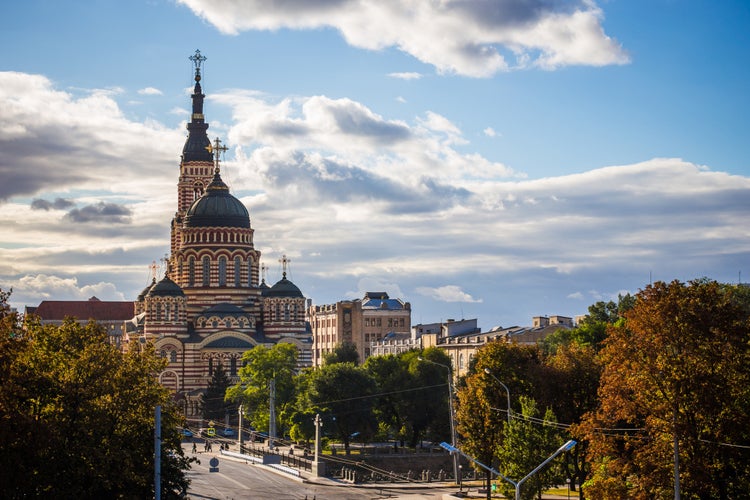 Photo of holy Annunciation Cathedral in the center of Kharkiv, Ukraine.