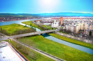 Photo of aerial view of the Citadel of Fagaras, in Brasov county, Romania. 