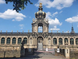 Photo of scenic summer view of the Old Town architecture with Elbe river embankment in Dresden, Saxony, Germany.