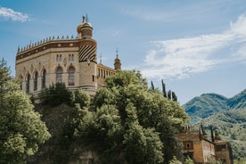 Photo of panorama of Parma cathedral with Baptistery leaning tower on the central square in Parma town in Italy.