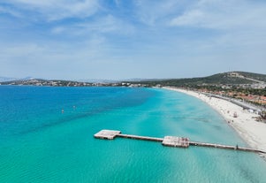 Photo of aerial view of Cruise Ship in the Cesme Marina, Turkey.