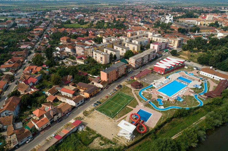 Aerial shot of the city Lugoj - Timis, Romania.