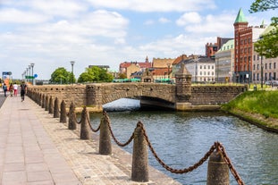 Photo of the city center and the port of Helsingborg in Sweden.