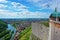 Aerial view on the old city and tower of the citadel in Besancon in Bourgogne Franche Comte region in France.