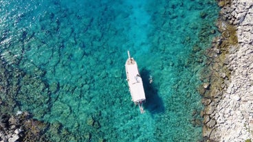 Photo of majestic panoramic aerial view of seaside resort city of Kas in Turkey.