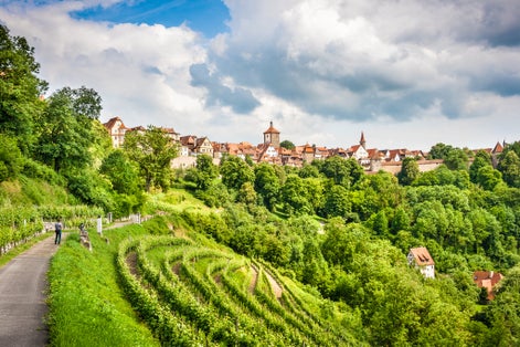 Beautiful view of the historic town of Rothenburg ob der Tauber, Franconia, Bavaria, Germany