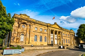 Photo of redeveloped Warehouses along the River in Leeds, UK.