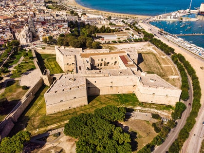 phot of Aerial drone view, Castello Svevo, Trani region, Barletta Apulia Italy.