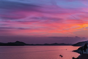 Photo of panoramic aerial view of the old town of Dubrovnik, Croatia seen from Bosanka viewpoint on the shores of the Adriatic Sea in the Mediterranean Sea.