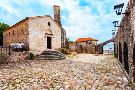 Photo of Archaeological Museum in Ulcinj Old Town or Stari Grad, an ancient castle and neighborhood in Ulcinj, Montenegro.