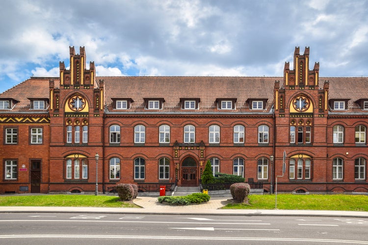 A historic post office building in Olsztyn, built in 1887 in the neo-Gothic style, Warmian-Masurian Voivodeship, Poland.