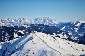 Photo of aerial view over Saalbach village in summer, Austria.