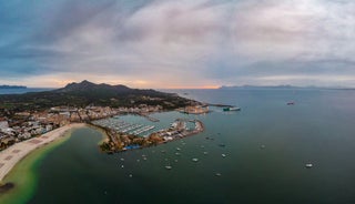 Aerial view with Sant Pere beach of Alcudia, Mallorca island, Spain.