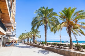 Photo of aerial view of coast at Calafell cityscape with modern apartment buildings, Spain.