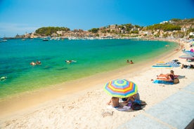 Photo of the famous orange tram runs from Soller to Port de Soller, Mallorca, Spain.