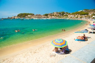 Photo of the famous orange tram runs from Soller to Port de Soller, Mallorca, Spain.