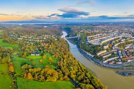 Photo of aerial view of the historical Glastonbury in Somerset, England.