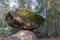 Photo of large balancing rock Kummakivi in Ruokolahti, Finland.