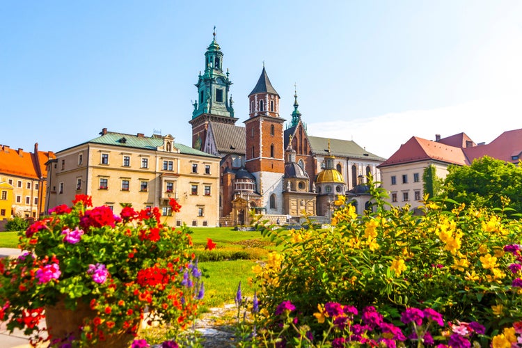 Photo of summer view of Wawel Royal Castle complex in Krakow, Poland.