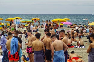 Photo of aerial view of Lido di Ostia famous Italian sandy beach, Italy.