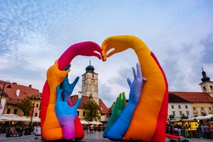 Photo of the Small Square piata mica, the second fortified square in the medieval Upper town of Sibiu city, Romania.