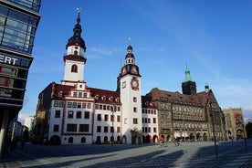 Photo of scenic summer view of the Old Town architecture with Elbe river embankment in Dresden, Saxony, Germany.