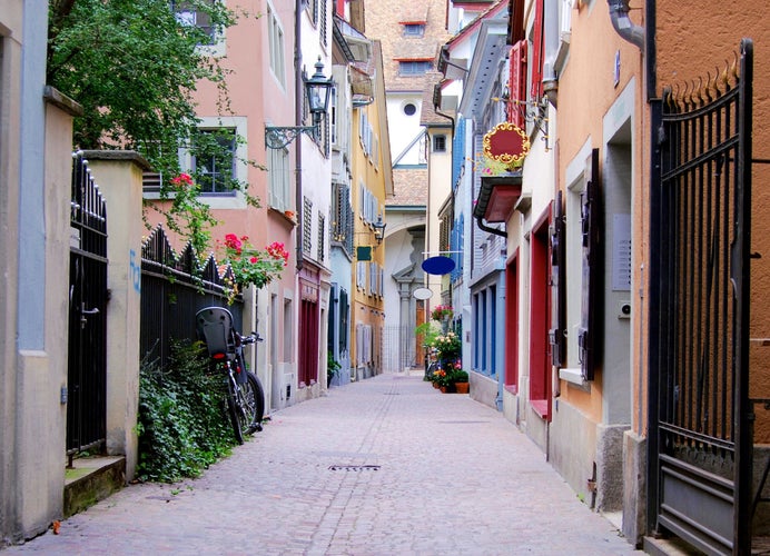 Photo of old cobblestone street in Zurich in Switzerland.