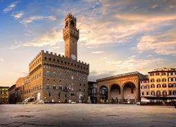 Florence Aerial View of Ponte Vecchio Bridge during Beautiful Sunny Day, Italy